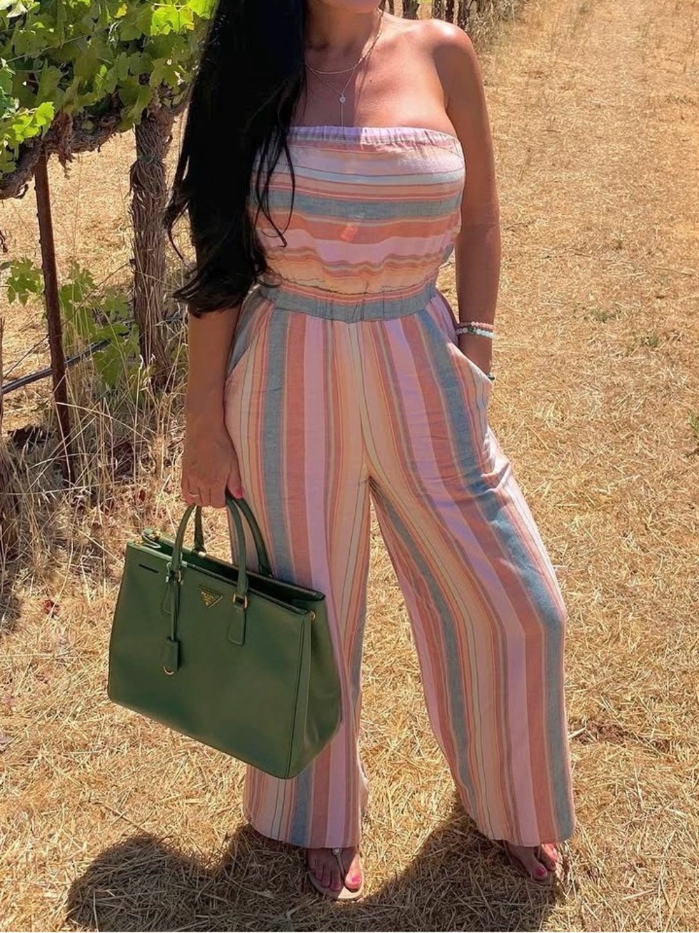 American Eagle Outfitters Pastel Multi-Stripe Strapless Jumpsuit